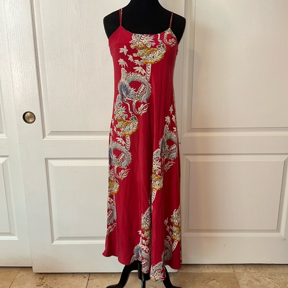 Vintage Dresses & Skirts - Vintage Red and Gold Dragon Maxi Dress